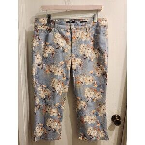 Nine West Size 14 Chrystie Capri Jeans Blue Floral Mid Rise Stretch Pants Boho‎